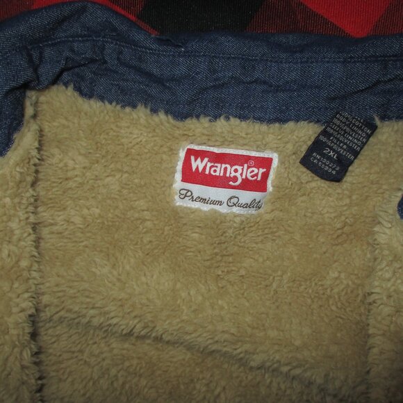 Vintage Wrangler Denim Sherpa Lined Shirt Jacket Mens Size 2XLarge - Picture 2 of 7